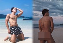 Quốc Thiên tụt quần khoe mông trước biển