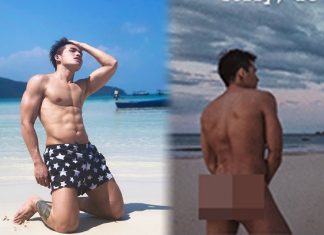 Quốc Thiên tụt quần khoe mông trước biển